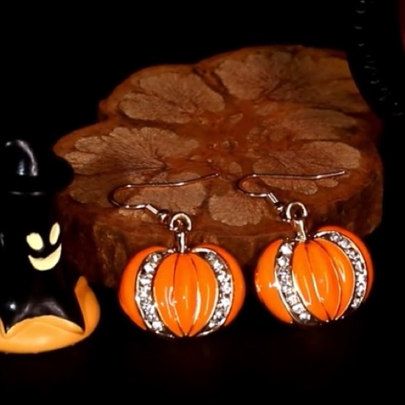 Pumpkin & Rhinestone Earrings - Picture 2 of 5